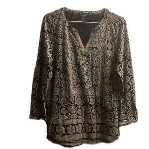 Lucky Brand, 60% Cotton, V-Neckline, Uneven Hem, kimono Sleeve Top, Multi, M